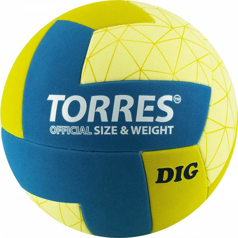 Фото Мяч волейбольный Torres Dig р.5 синт. кожа горчично-бирюзово-бежевый V22145 со склада магазина СпортЕВ