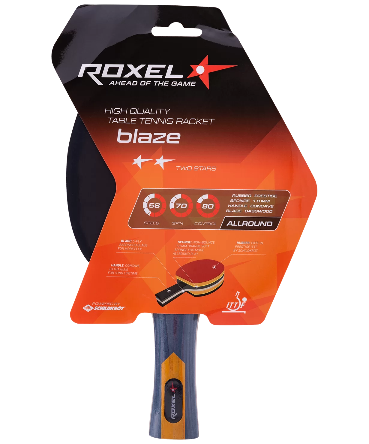 Фото Ракетка для настольного тенниса Roxel 2* Blaze коническая 15356 со склада магазина СпортЕВ