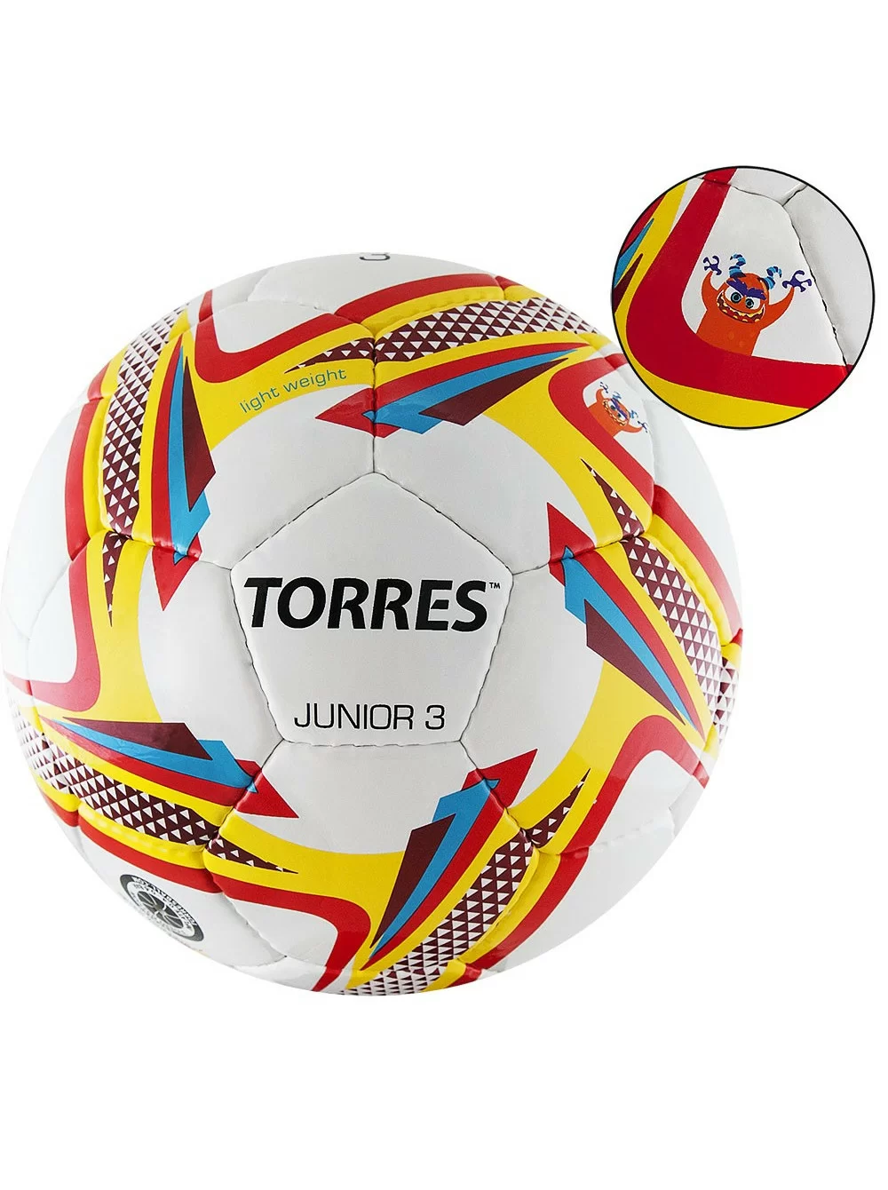 Мяч футбольный Torres Junior-3 р.3 вес 270-290 г глянц. ПУ 32 п. бел-крас-жел F320243 Фото Мяч футбольный Torres Junior-3 р.3 вес 270-290 г глянц. ПУ 32 п. бел-крас-жел F320243 со склада магазина Спортев