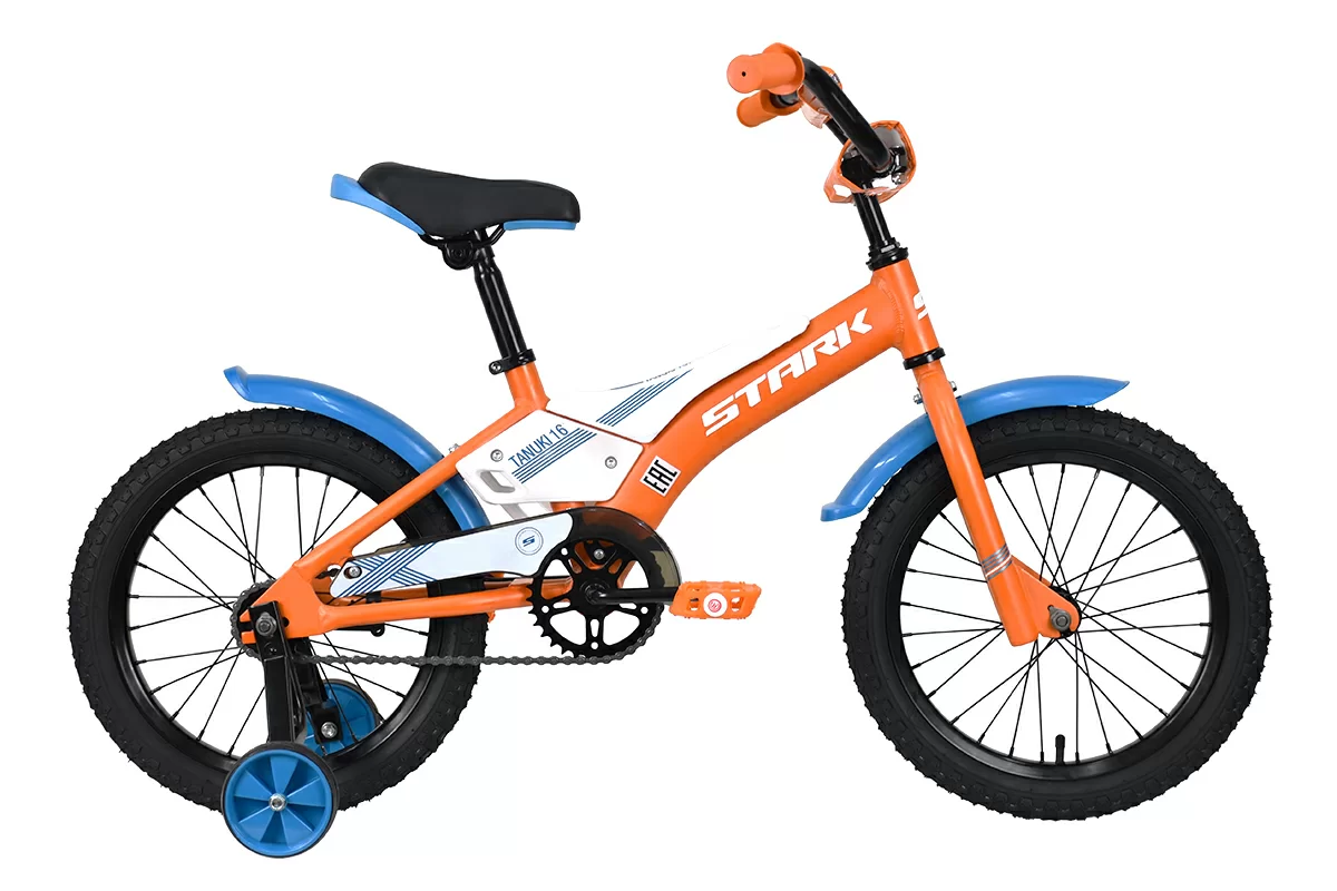 Фото Велосипед Stark Tanuki 16 Boy (2023) оранжевый/синий/белый со склада магазина СпортЕВ