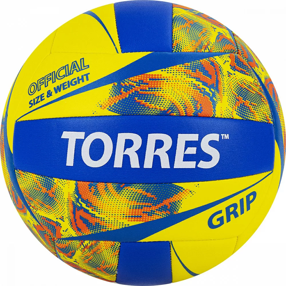 Фото Мяч волейбольный Torres Grip р.5 синт. кожа желто-синий V32185 со склада магазина СпортЕВ