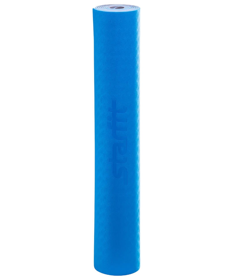Фото Коврик для йоги 173x61x0,4 см StarFit FM-201 TPE синий/серый  8846 со склада магазина СпортЕВ