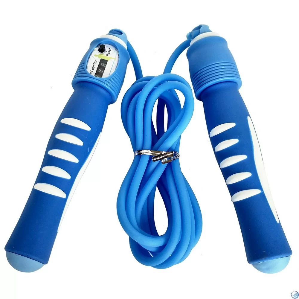 Фото Скакалка 2.8 м со счетчиком R18146 ручки ПП, шнур резина, синяя со склада магазина СпортЕВ