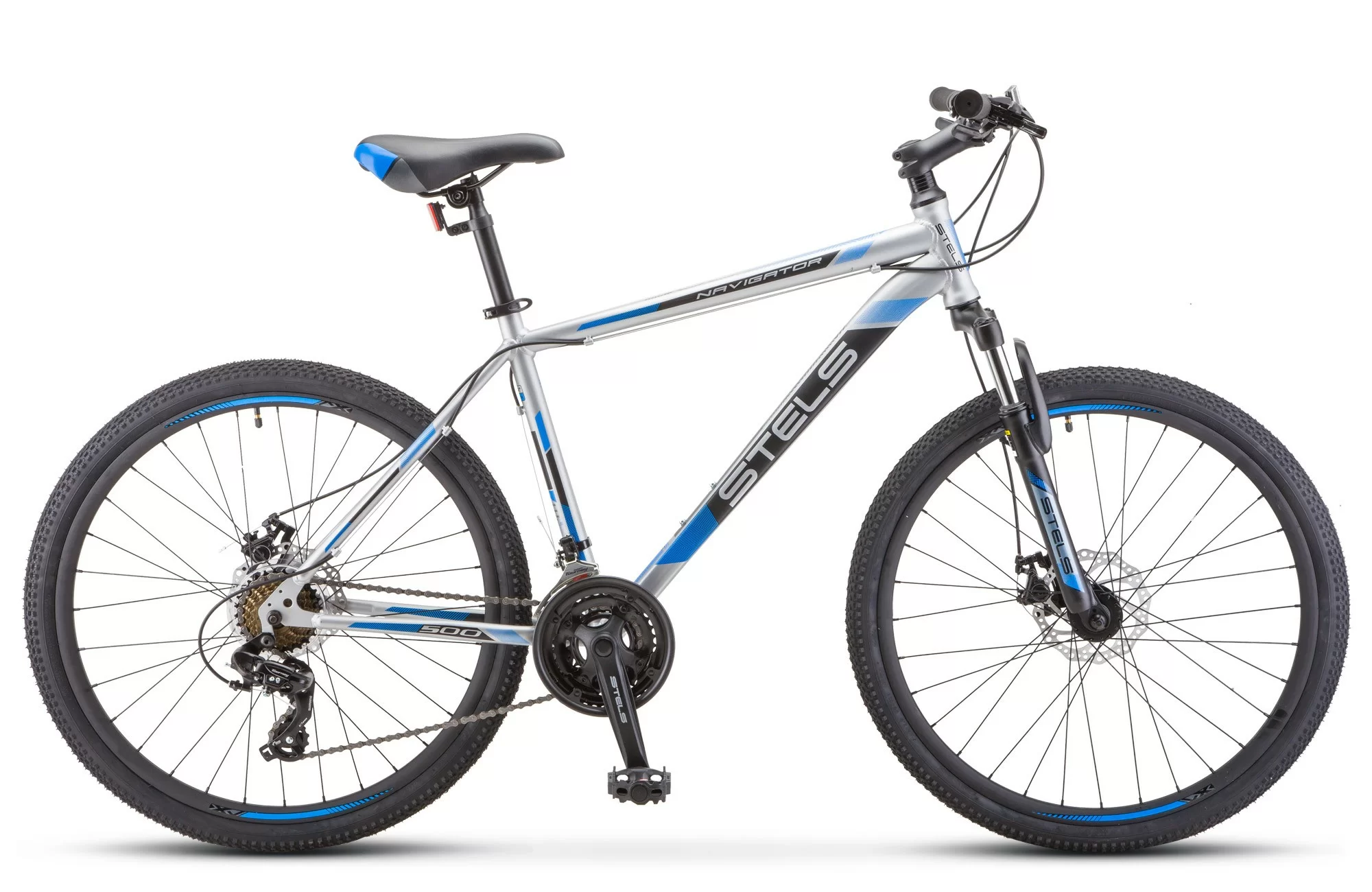 Фото Велосипед Stels Navigator-500 D 26" (2020) серебристый/синий F010 со склада магазина СпортЕВ