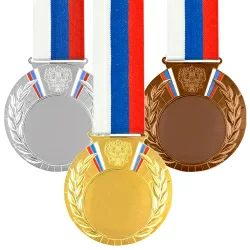 Комплект медалей MD Rus.80 (G,S,B) (D-80мм, D-50мм, s-2,5мм) с лентой