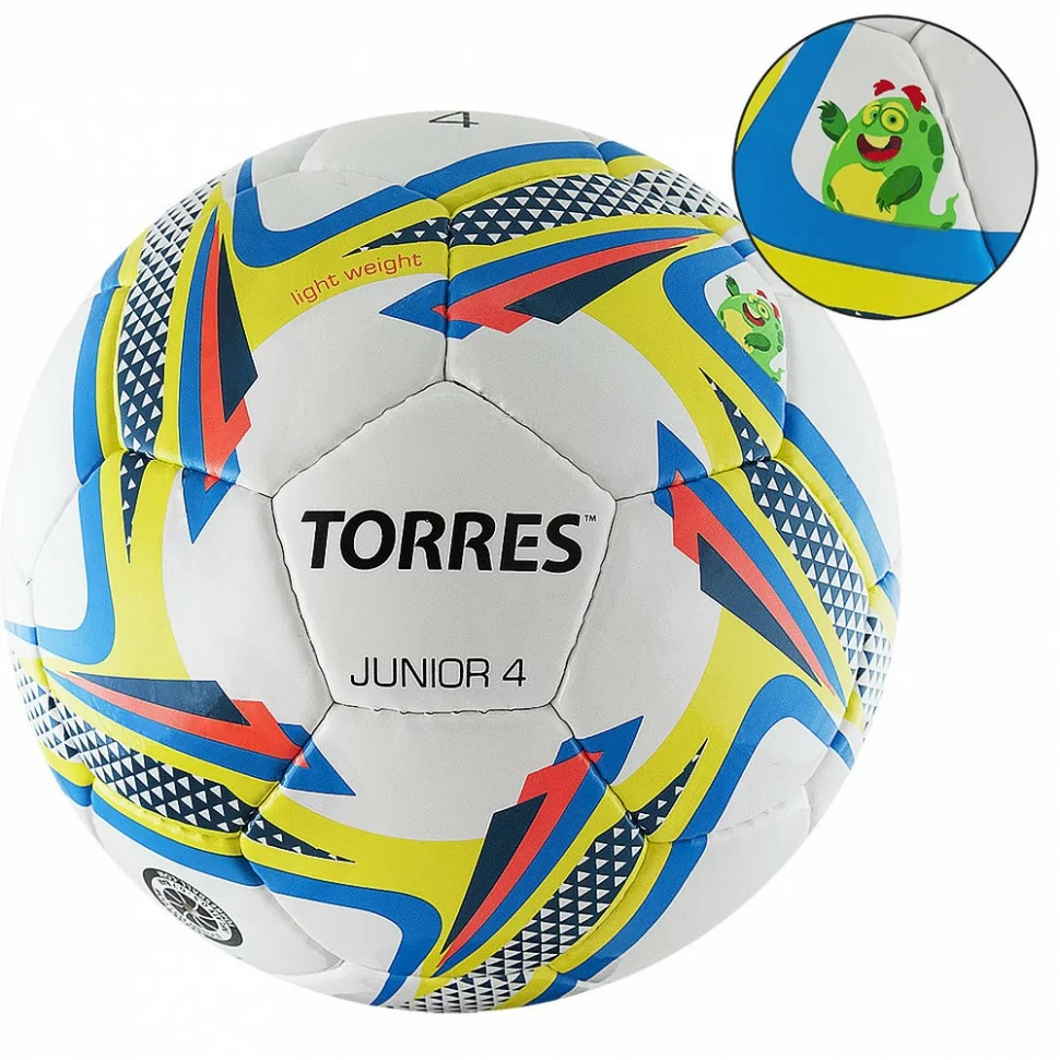 Фото Мяч футбольный Torres Junior-4 вес 310-330 г бел-жел-гол F320234 со склада магазина Спортев