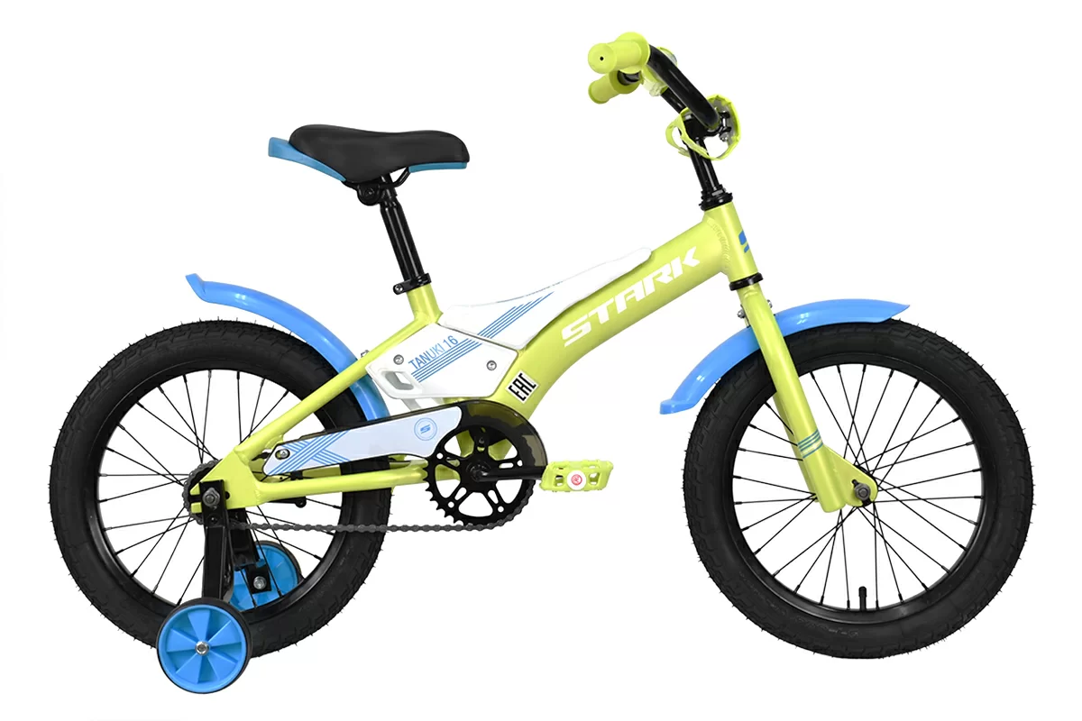 Фото Велосипед Stark Tanuki 16 Boy (2023) зеленый/синий/белый со склада магазина СпортЕВ