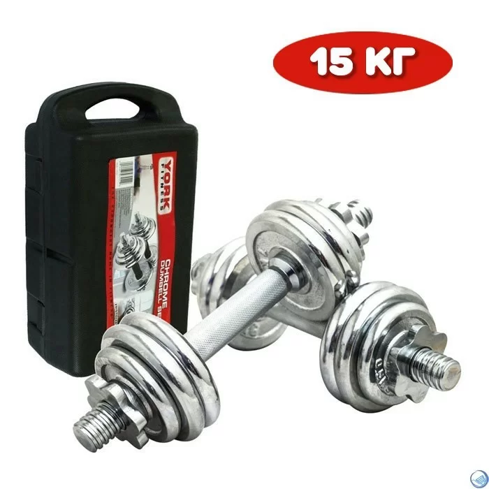 Фото Набор гантелей 15 кг York H09937 в кейсе 10012685 со склада магазина Спортев