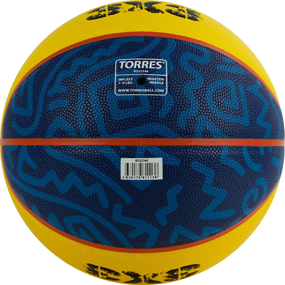 Фото Мяч баскетбольный Torres 3х3 Outdoor размер №6 ПУ желто-синий B322346 со склада магазина СпортЕВ