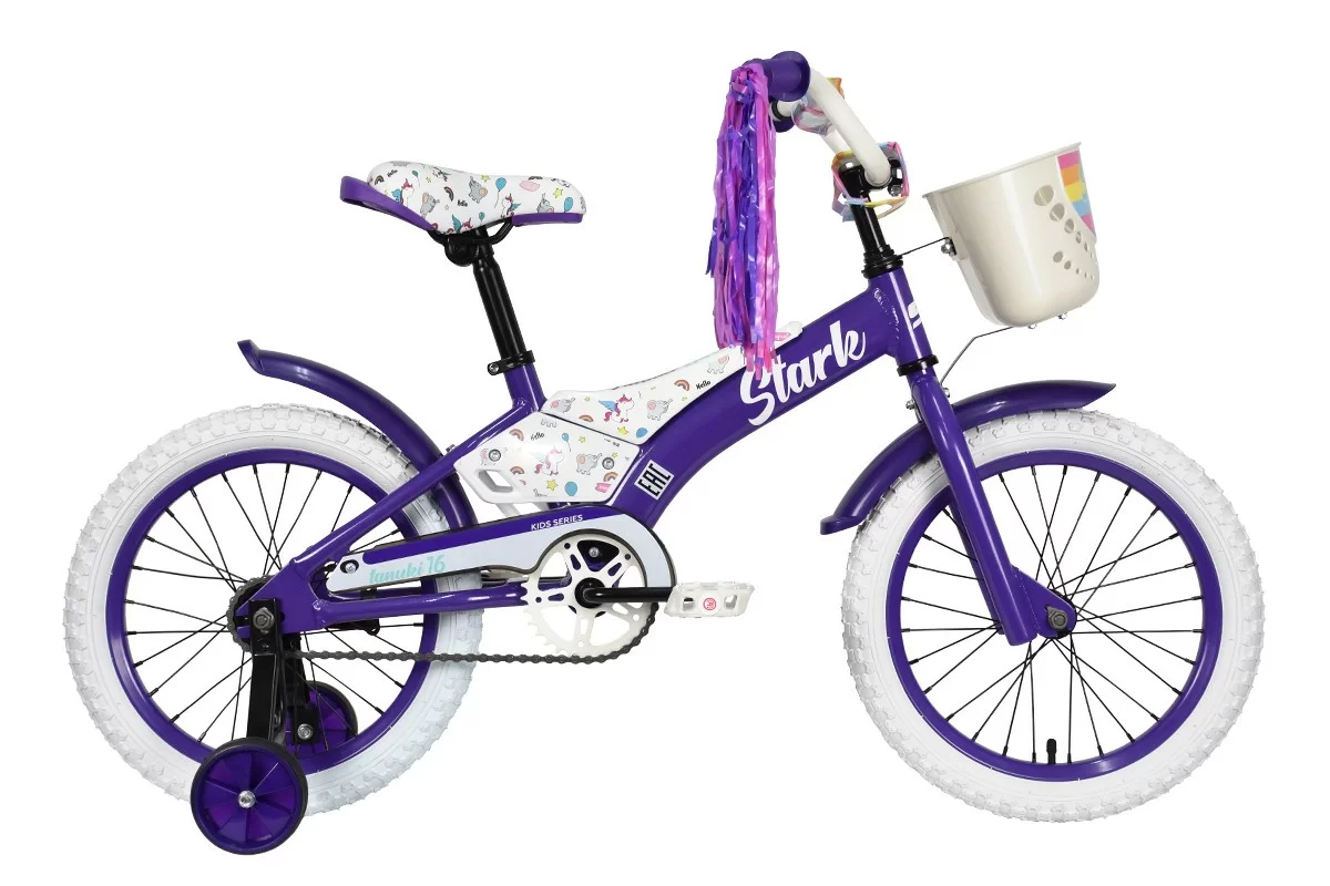 Фото Велосипед Stark Tanuki 16 Girl (2023) фиолетовый/белый со склада магазина СпортЕВ