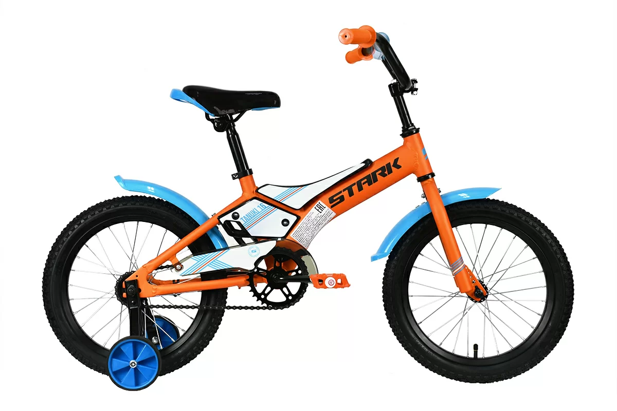 Фото Велосипед Stark Tanuki 16 Boy (2021) оранжевый/голубой со склада магазина СпортЕВ