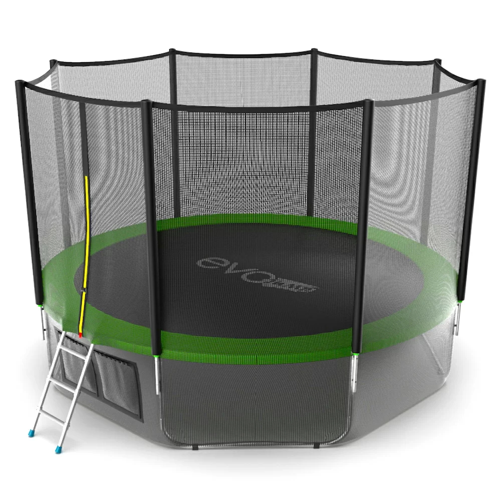 Фото EVO JUMP External 12ft (Green) + Lower net. Батут с внешней сеткой и лестницей, диаметр 12ft (зеленый) + нижняя сеть со склада магазина СпортЕВ