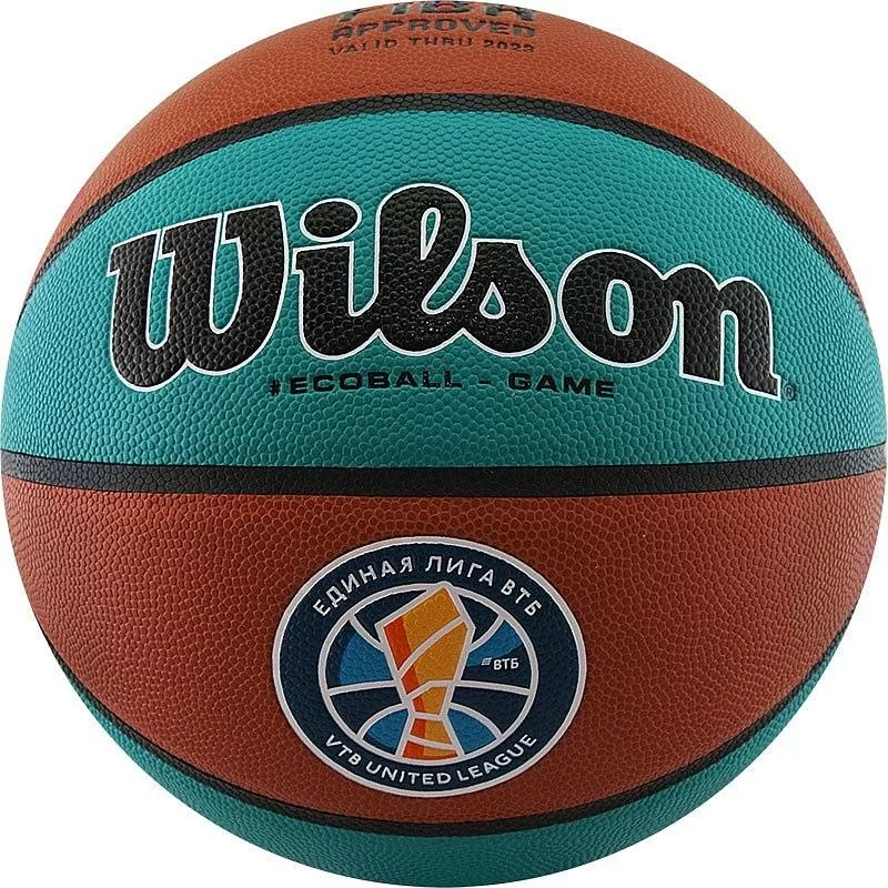 Фото Мяч баскетбольный Wilson VTB Sibur Gameball Eco размер №7 композит бутил. кам. корич-бирюз. WTB0547XBVTB со склада магазина СпортЕВ
