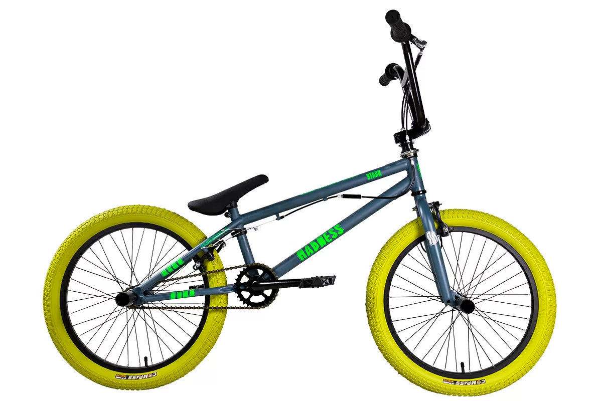 Фото Велосипед Stark Madness BMX 2 (2024) темно-серый матовый/зеленый неон/зеленый со склада магазина Спортев