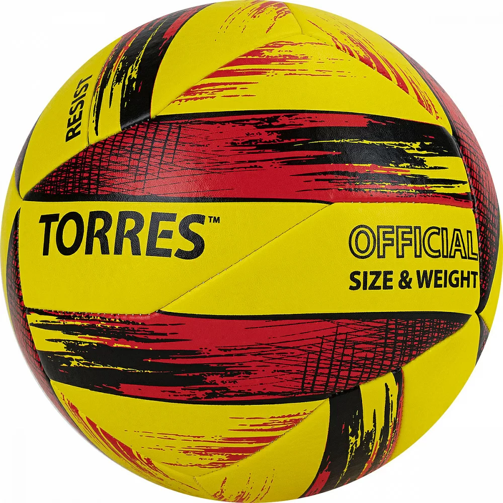 Фото Мяч волейбольный Torres Resist р.5 синт. кожа желто-красно-черный V321305 со склада магазина СпортЕВ