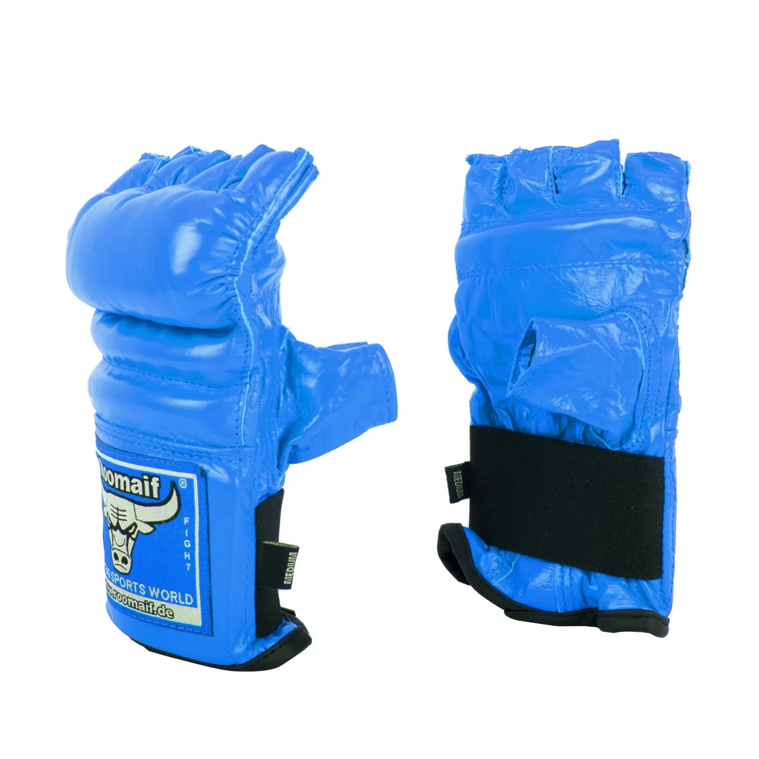 Фото Перчатки для единоборств Roomaif MMA RBM-124 кожа blue со склада магазина СпортЕВ