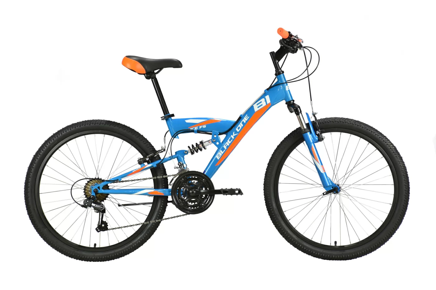 Фото Велосипед Black One Ice FS 24 (2021) сине/оранжевый со склада магазина СпортЕВ