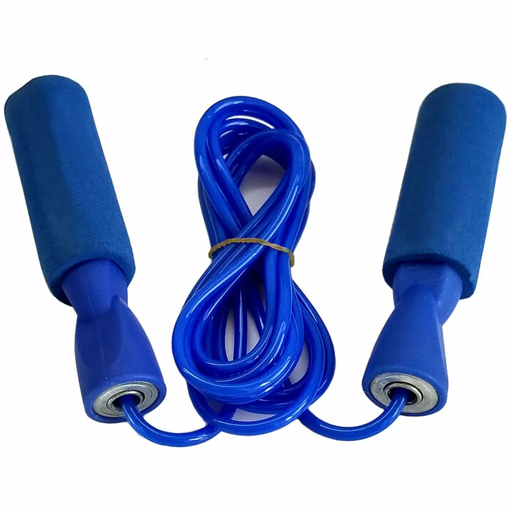 Фото Скакалка 2.8 м с подшипником R18103-1 ПВХ синие ручки, синий шнур со склада магазина СпортЕВ