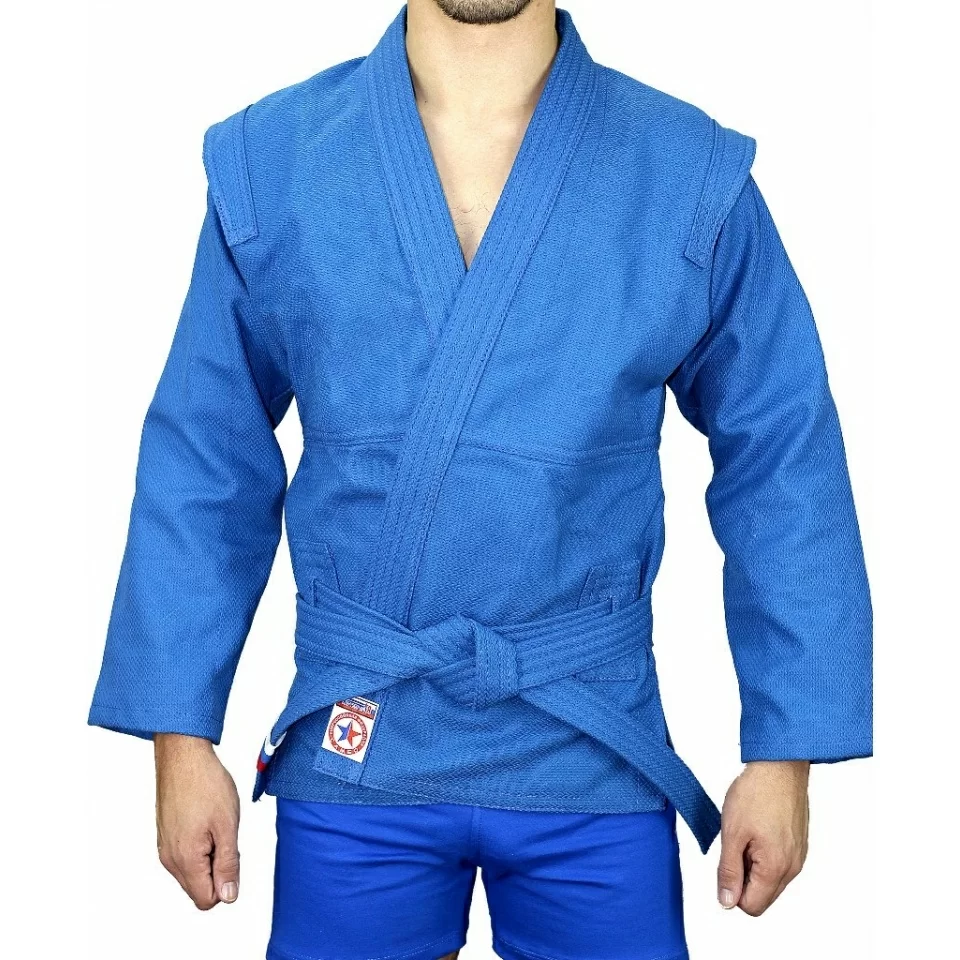 Фото Куртка для самбо Крепыш Атака синяя К.30.СИ-56.00 со склада магазина СпортЕВ