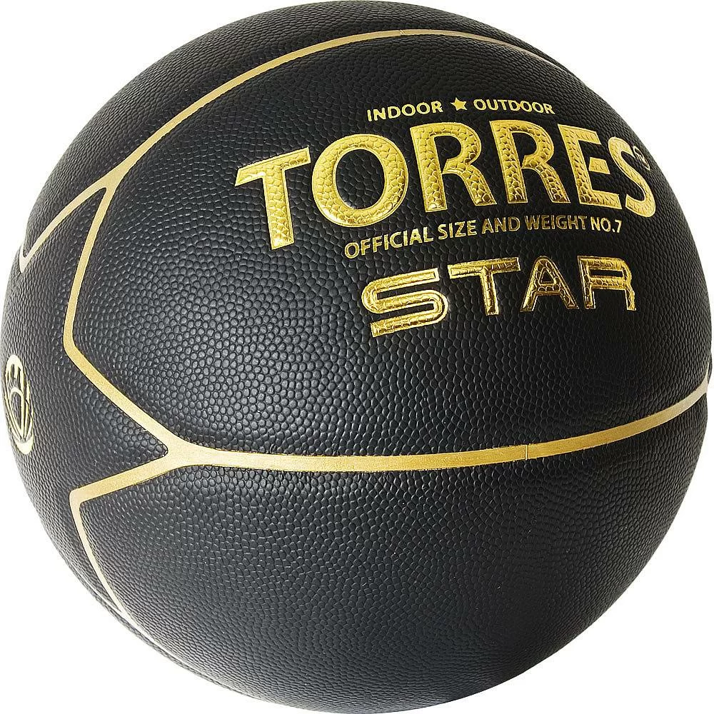Фото Мяч баскетбольный Torres Star размер №7 ПУ черно-золотой B32317 со склада магазина СпортЕВ