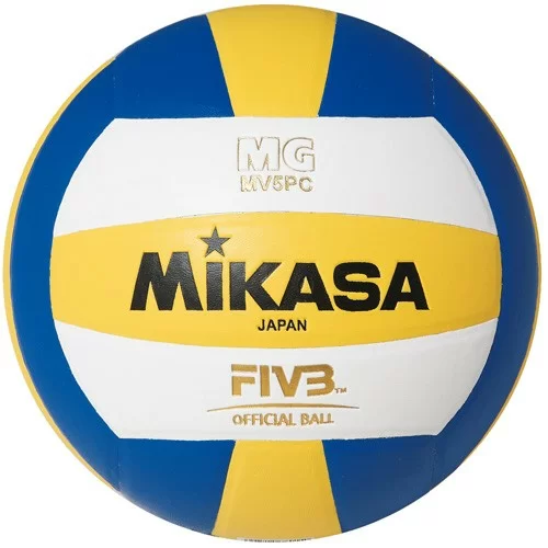 Фото Мяч волейбольный Mikasa MV5PC  р.5 синт. кожа клееный бел-син-желт со склада магазина СпортЕВ