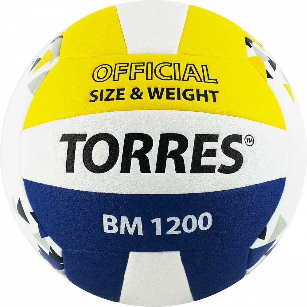 Фото Мяч волейбольный Torres BM1200 р.5 синт. кожа бело-сине-желтый V42035 со склада магазина СпортЕВ