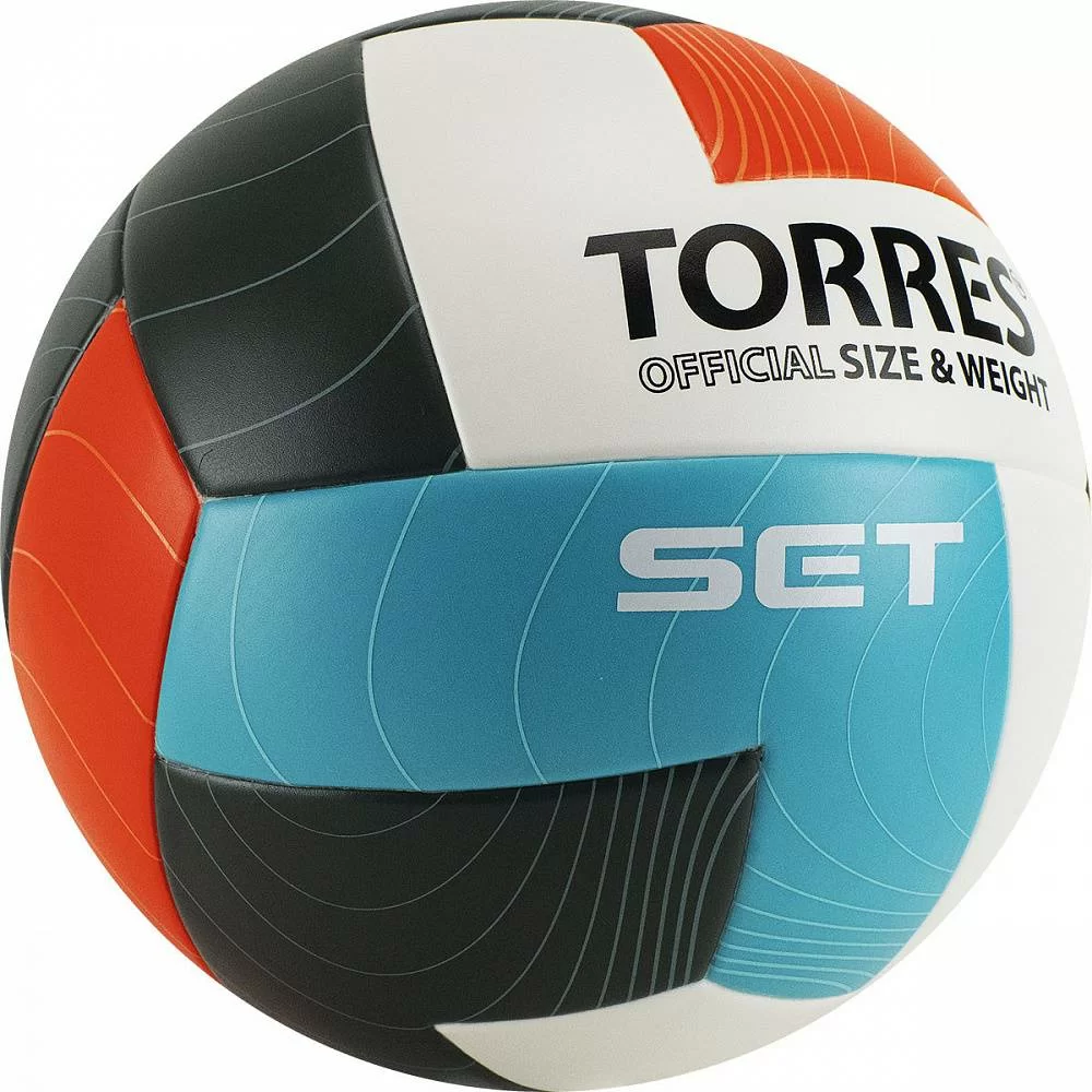 Фото Мяч волейбольный Torres Set р.5 синт. кожа бело-оранж-серо-голубой V32045 со склада магазина СпортЕВ