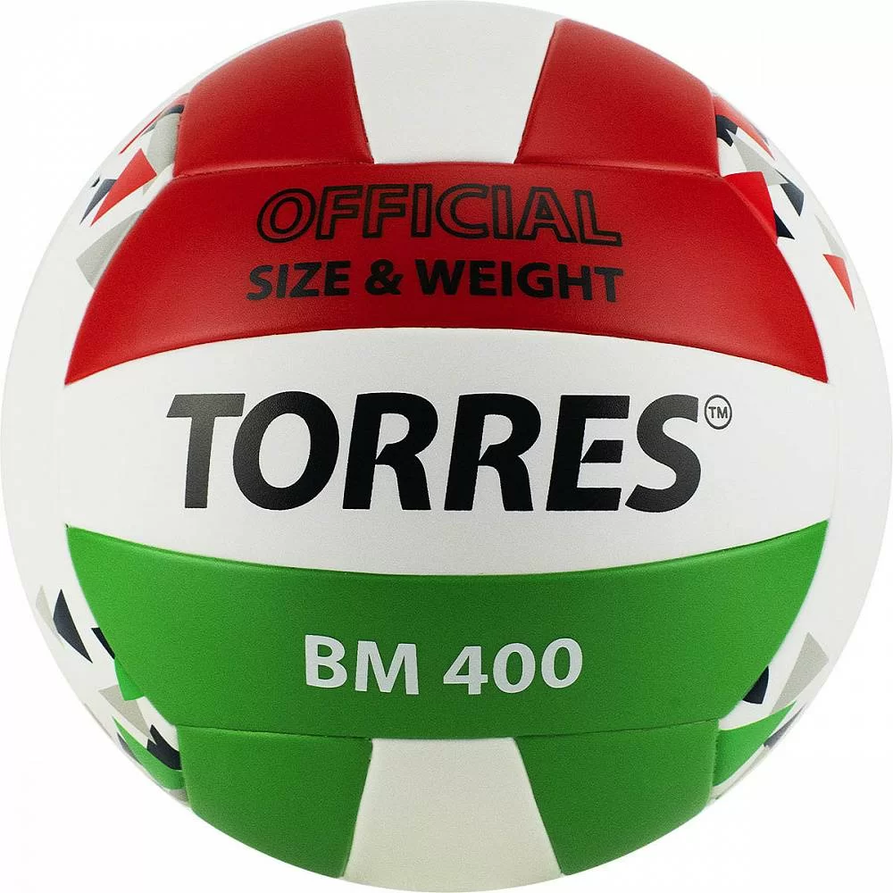 Фото Мяч волейбольный Torres BM400 р.5 синт. кожа бело-красно-зеленый V32015 со склада магазина Спортев