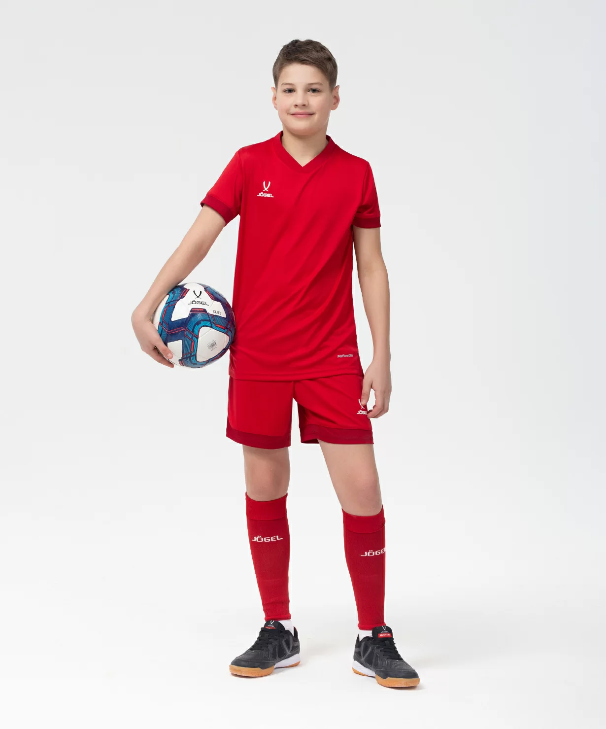 Фото Футболка игровая DIVISION PerFormDRY Union Jersey, красный/ темно-красный/белый, детский Jögel со склада магазина Спортев