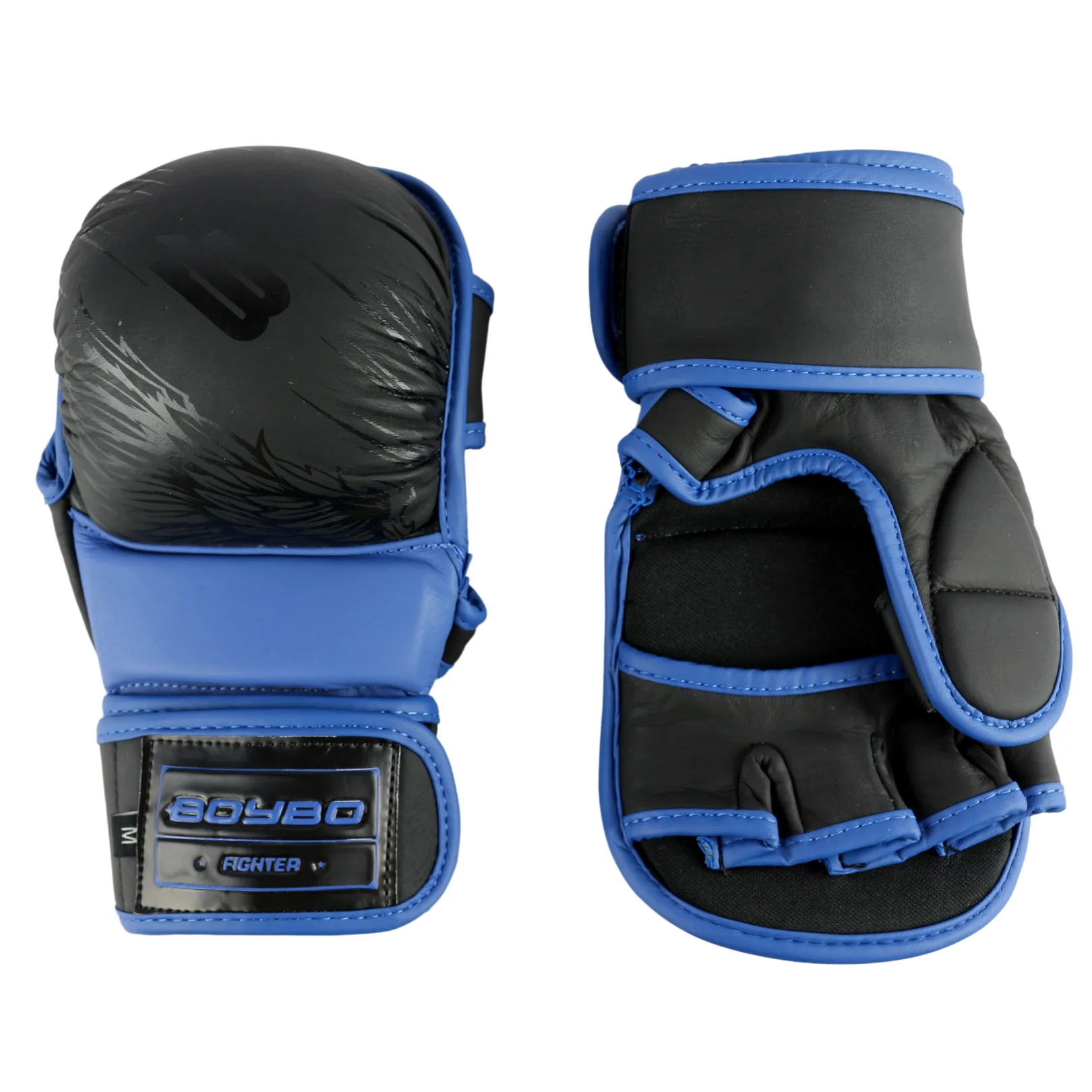 Фото Перчатки ММА BoyBo Wings кожа черно-синие 1435 со склада магазина Спортев