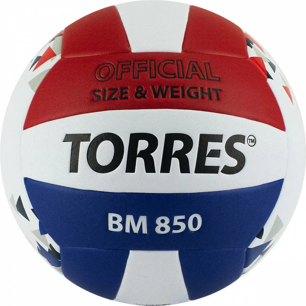 Фото Мяч волейбольный Torres BM850 р.5 синт. кожа клееный  бел-син-крас V32025 со склада магазина СпортЕВ