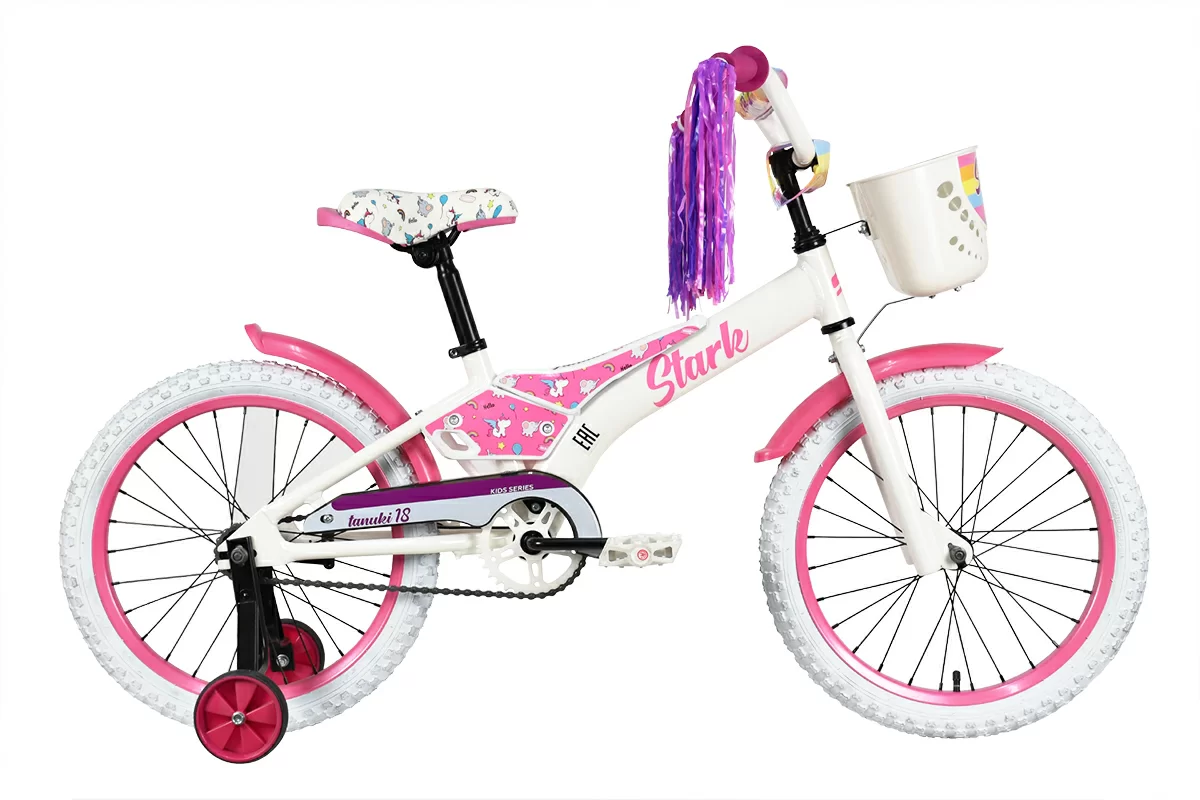 Фото Велосипед Stark Tanuki 18 Girl (2023) белый/фиолетовый со склада магазина СпортЕВ