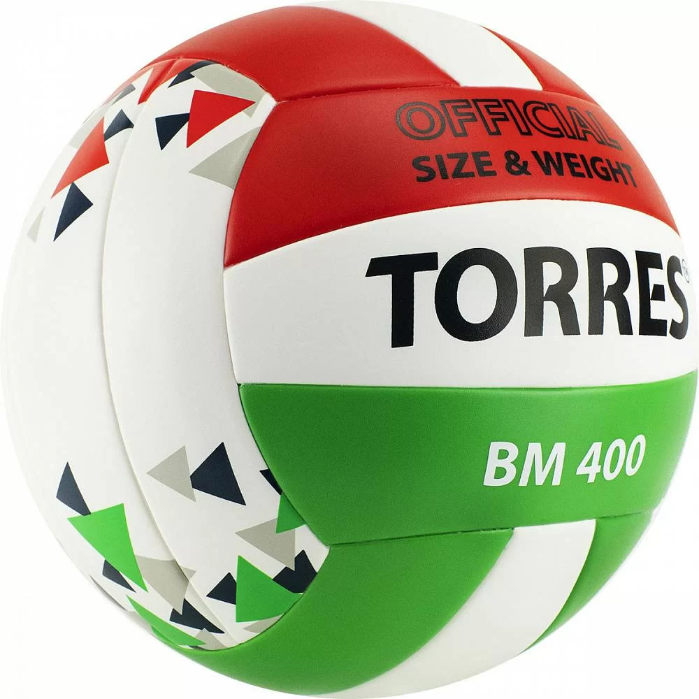 Фото Мяч волейбольный Torres BM400 р.5 синт. кожа бело-красно-зеленый V32015 со склада магазина Спортев