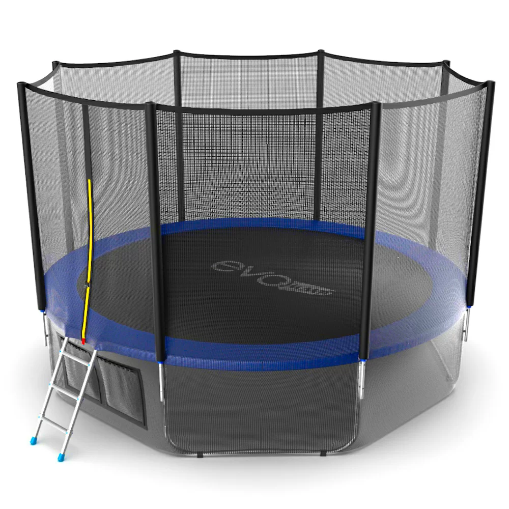 Фото EVO JUMP External 12ft (Blue) + Lower net. Батут с внешней сеткой и лестницей, диаметр 12ft (синий) + нижняя сеть со склада магазина СпортЕВ