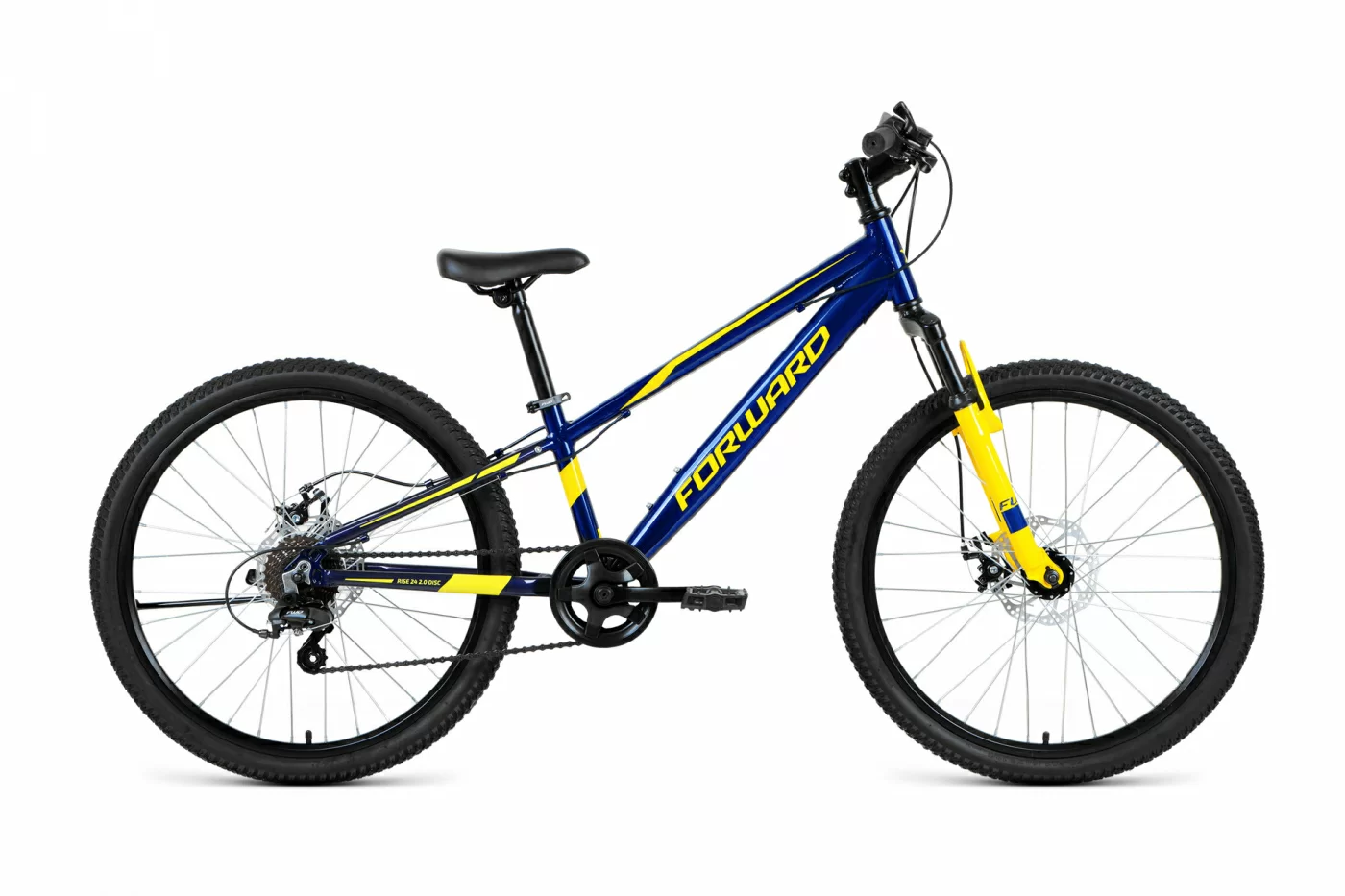 Фото Велосипед Forward Rise 24 2.0 disc (2021) темно-синий/желтый RBKW1J347011 со склада магазина СпортЕВ