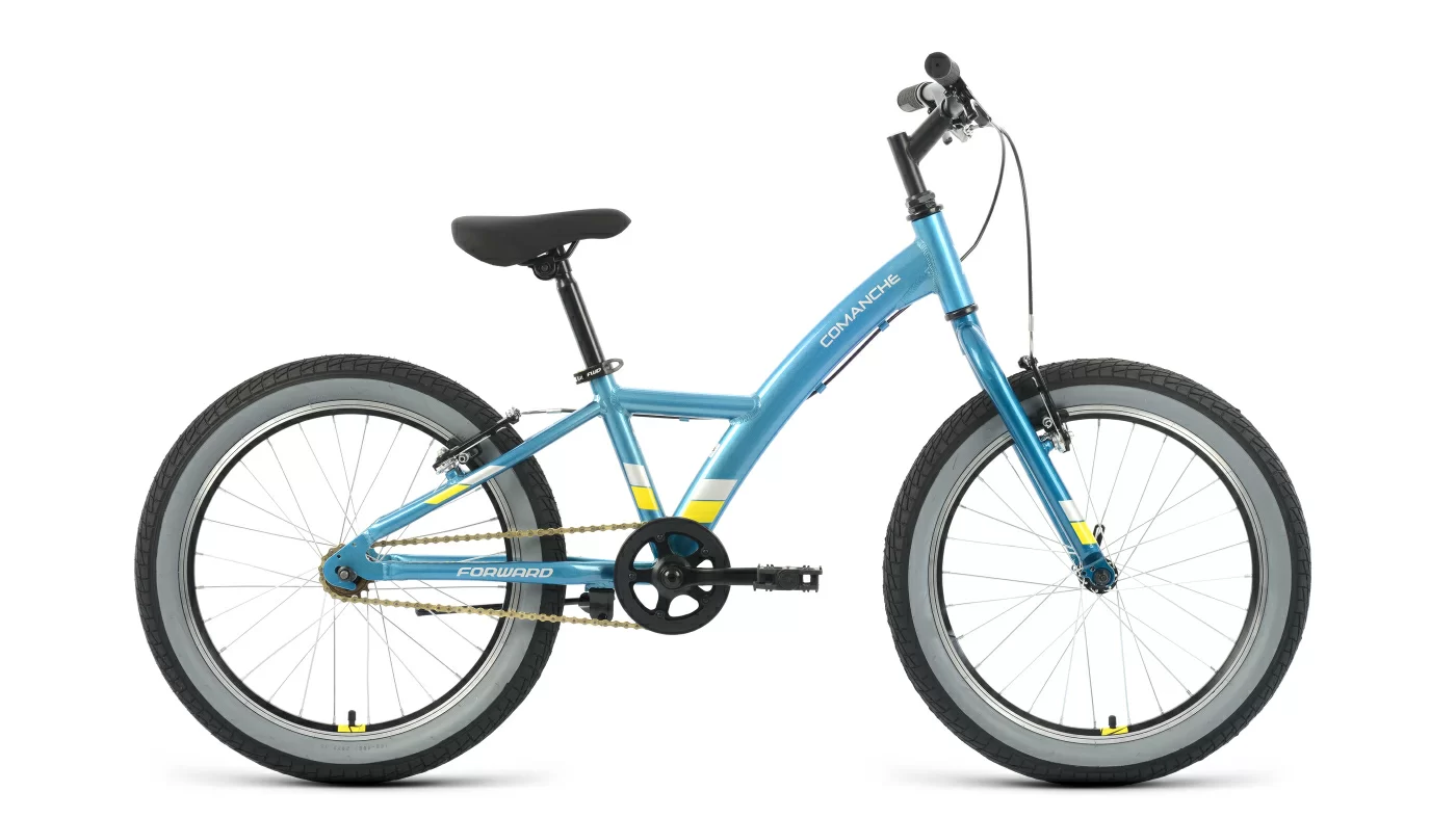 Фото Велосипед Forward Comanche 20 1.0 (1ск) (2022) голубой/желтый со склада магазина СпортЕВ