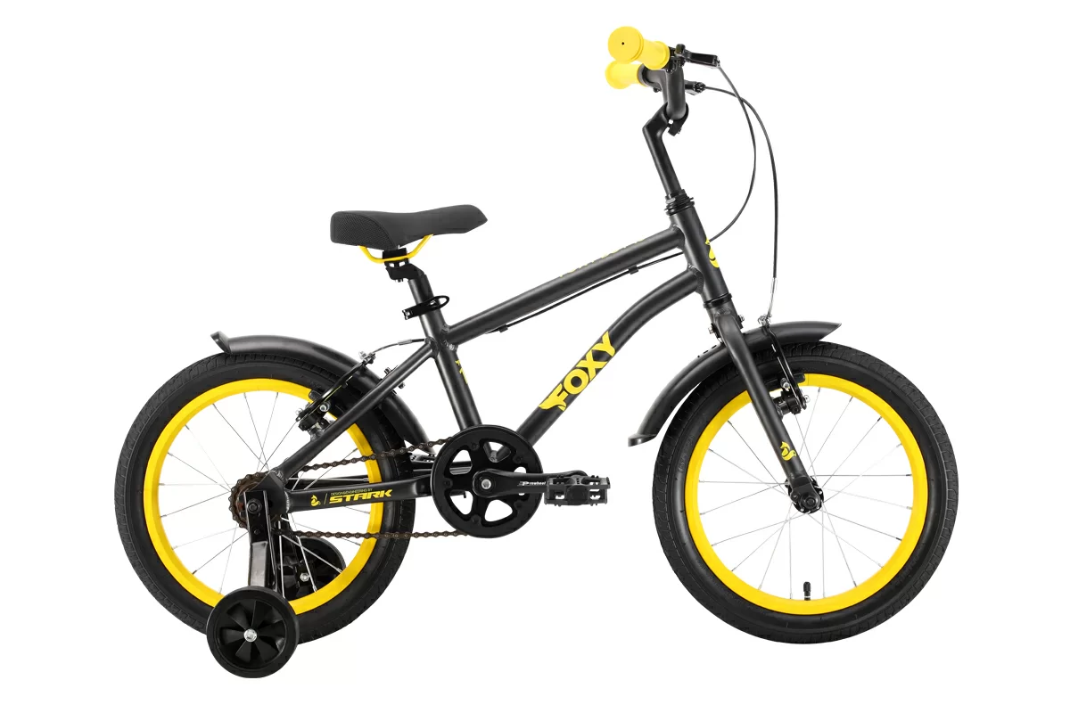 Фото Велосипед Stark Foxy 16 Boy (2024) черный/желтый со склада магазина Спортев