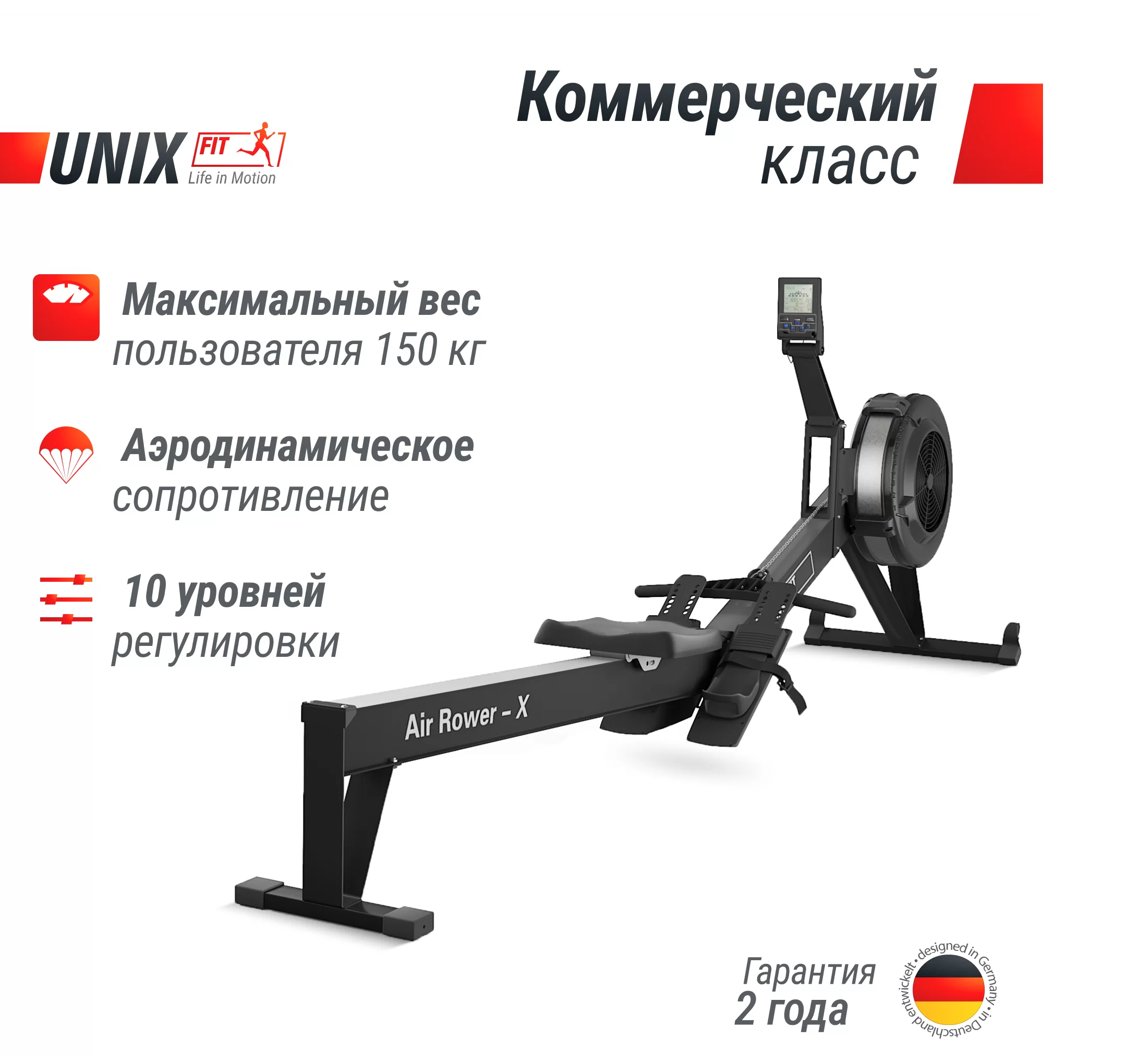 Фото Гребной тренажер UNIX Fit Air Rower-X Black со склада магазина Спортев