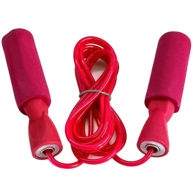 Фото Скакалка 2.8 м с подшипником R18103-2 ПВХ розовые ручки, красный шнур со склада магазина СпортЕВ