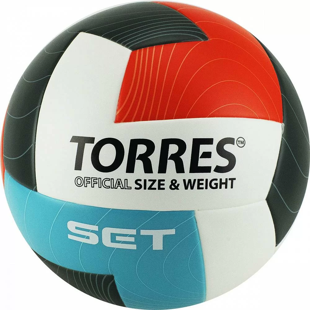 Фото Мяч волейбольный Torres Set р.5 синт. кожа бело-оранж-серо-голубой V32045 со склада магазина СпортЕВ