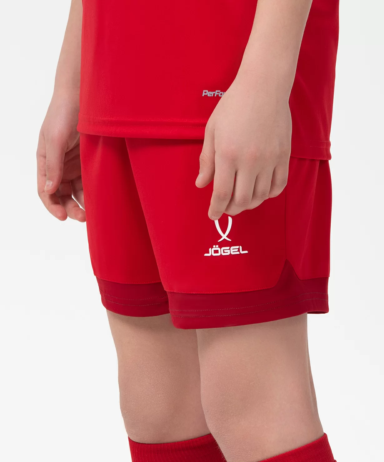 Фото Шорты игровые DIVISION PerFormDRY Union Shorts, красный/ темно-красный/белый, детский Jögel со склада магазина Спортев