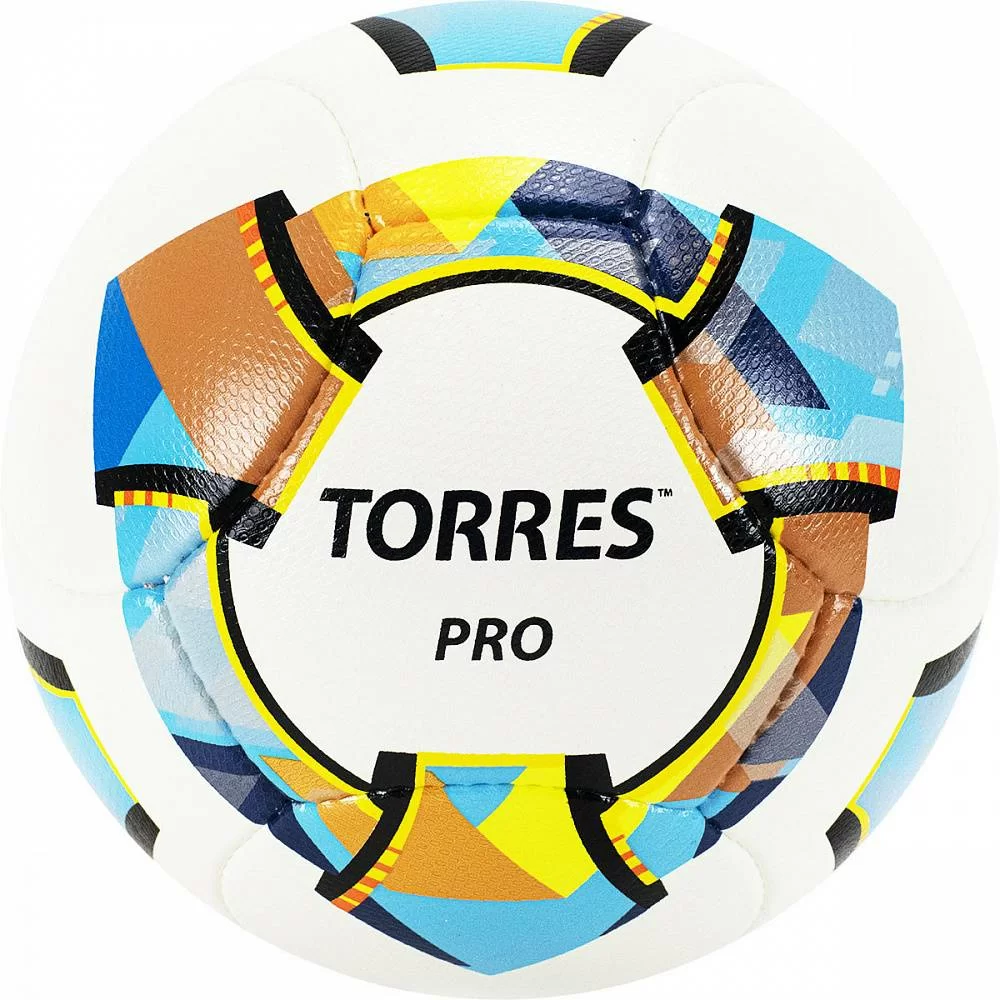 Фото Мяч футбольный Torres Pro р.5 14 п. PU ручная сшивка бело-золот-черн F320015 со склада магазина Спортев