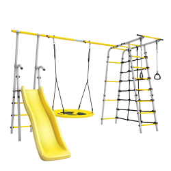 Детский спортивный комплекс для дачи ROMANA Богатырь Плюс - 2 (желтый/серый) (Качели гнездо 100см) 103.12.06 + 1.Д-26.27