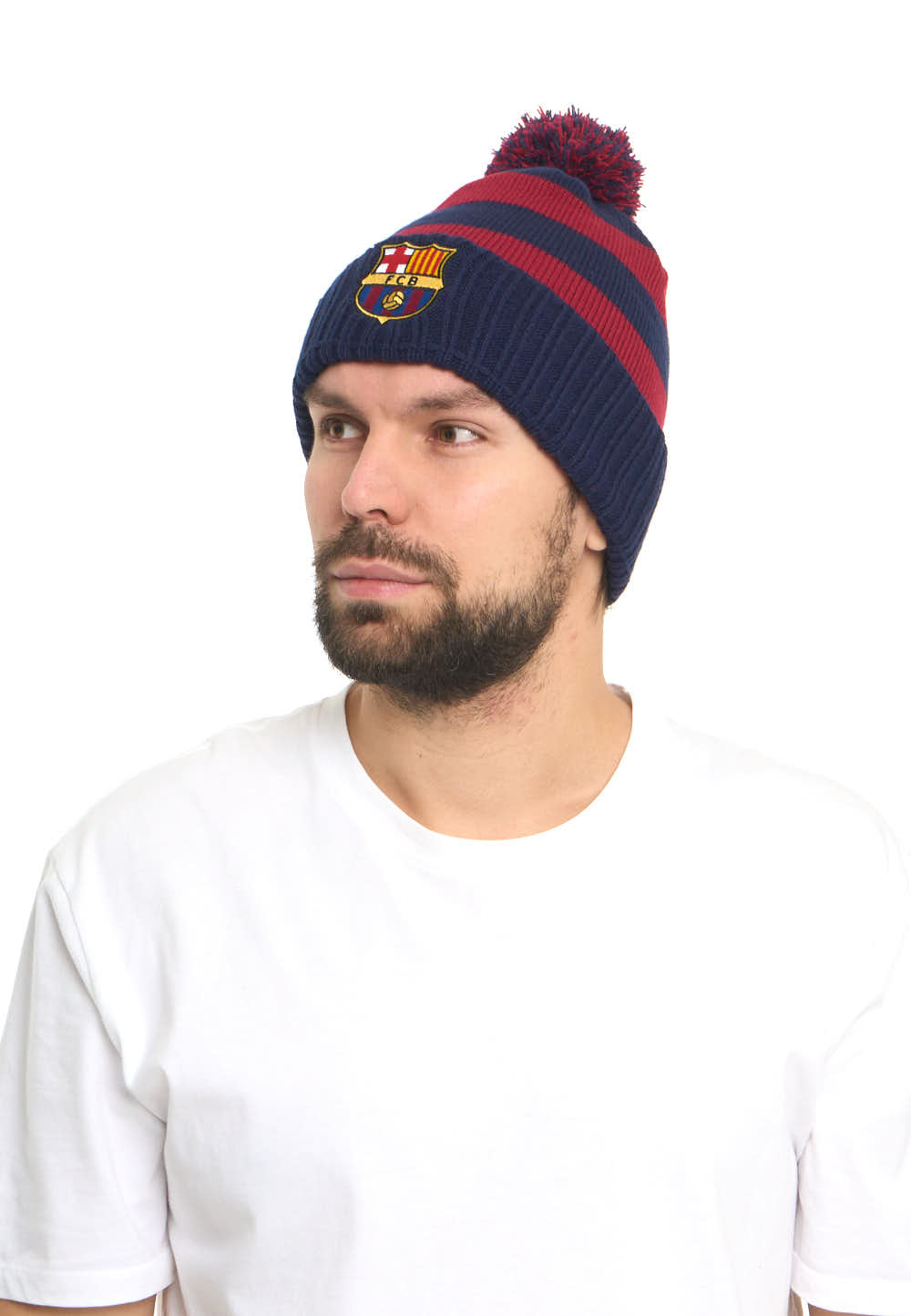 Фото Шапка Barcelona с помпоном в полоску сине-красная р.55-58 115115 со склада магазина Спортев