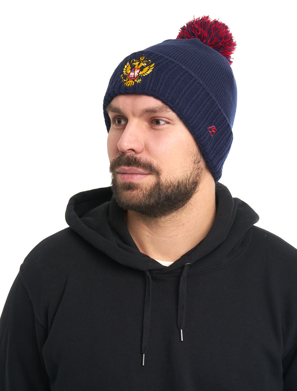 Фото Шапка Россия с помпоном синяя р.55-58 11412 со склада магазина Спортев