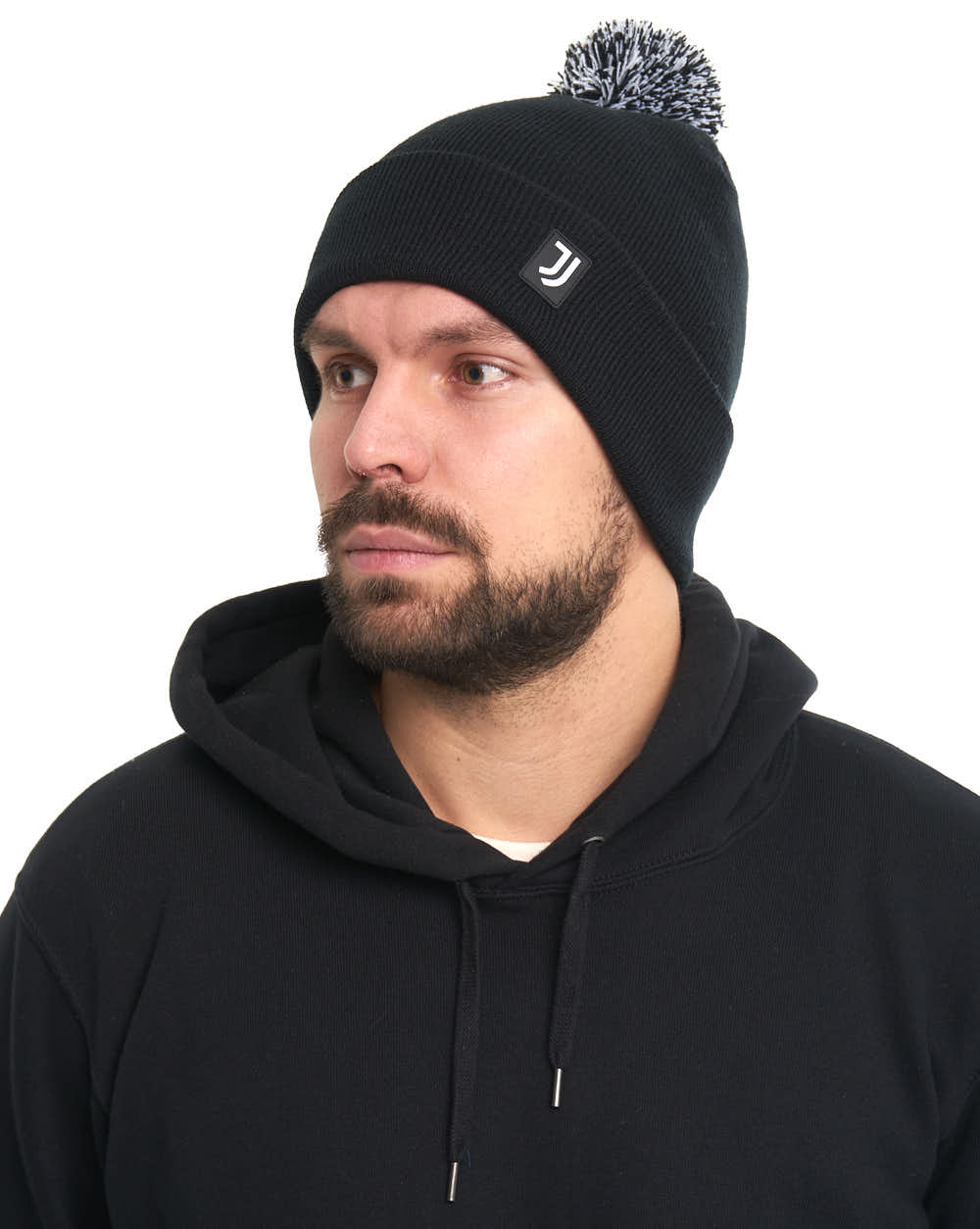 Фото Шапка FC Juventus с помпоном полимерный шеврон черная р.55-58 37306 со склада магазина Спортев