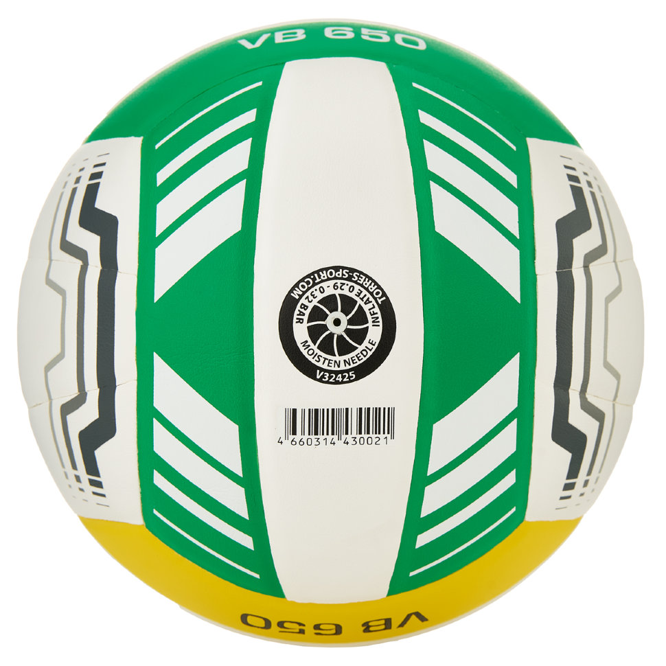 Фото Мяч волейбольный Torres VB 650 р.5 синт. кожа бело-зеленый-желтый V32415 со склада магазина Спортев