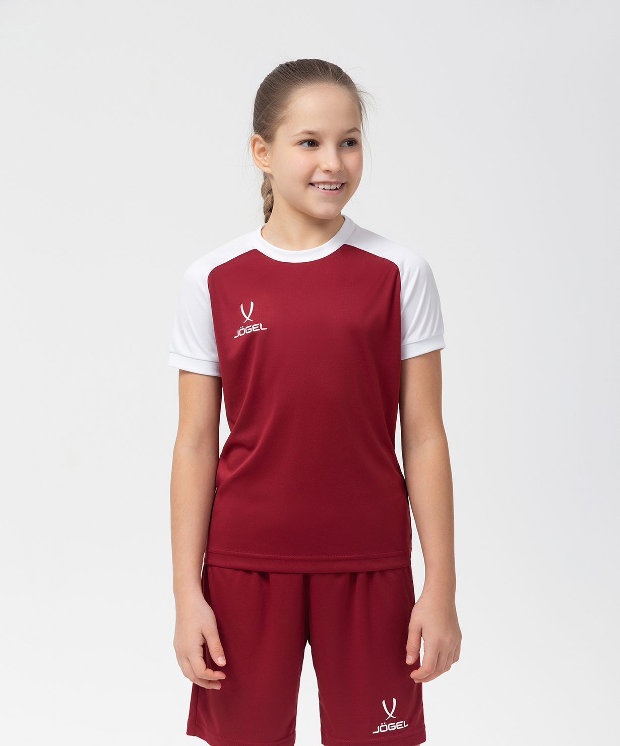 Фото Футболка игровая JOGEL CAMP Reglan Jersey, гранатовый/белый, детский со склада магазина Спортев