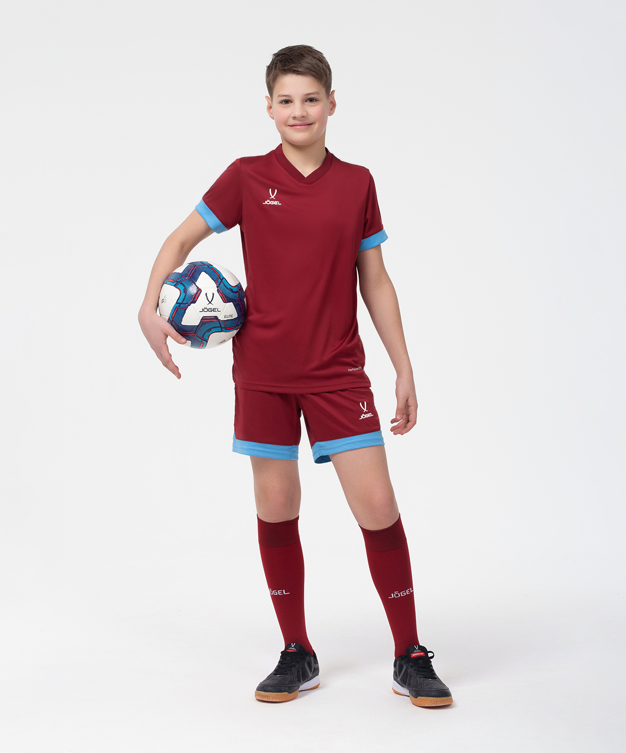 Фото Футболка игровая JOGEL DIVISION PerFormDRY Union Jersey, гранатовый/голубой/белый со склада магазина Спортев