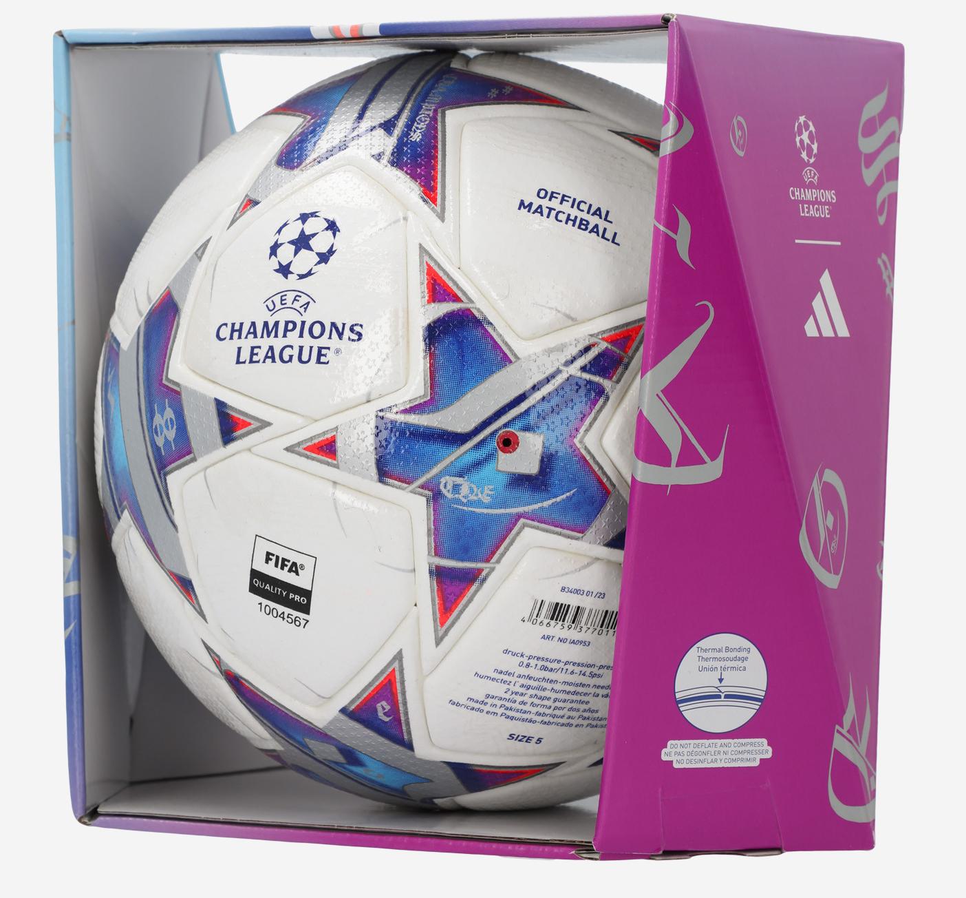 Мяч футбольный Adidas UCL PRO №5 белый/синий IA0953A01 Фото Мяч футбольный Adidas UCL PRO №5 белый/синий IA0953A01 со склада магазина Спортев
